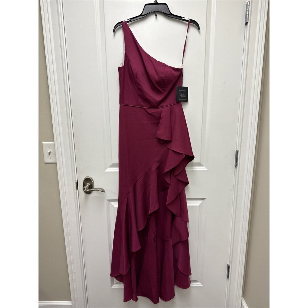 Mac Duggal Size 2 Berry 49089 One Shoulder Side Slit Ruffle Gown Dress  $358 New - Picture 6 of 12
